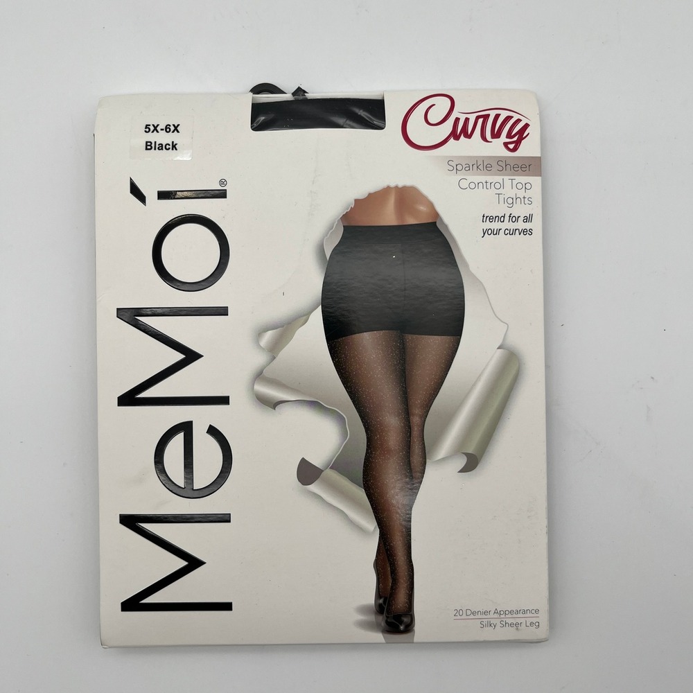 MeMoi Tights Womens 5X-6X Black Curvy Sparkle Sheer Control Top MM-2304 Lurex